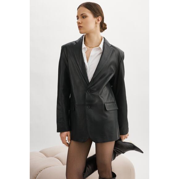 NWT Lamarque Felina Oversized Leather Blazer Moon Gray Medium Loose Baggy - Picture 2 of 11